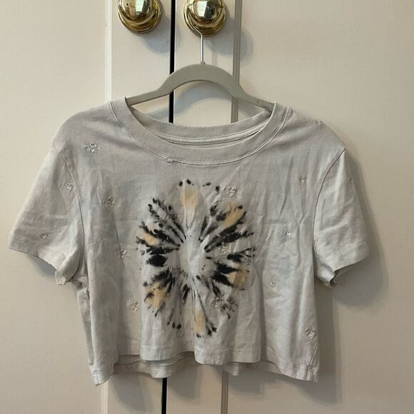 BDG Tie Dye Cropped T-Shirt with Embroidered Flowers- L - Picture 1 of 7
